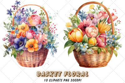 Watercolor Basket Floral Bouquet Clipart Sublimation FloridPrintables 