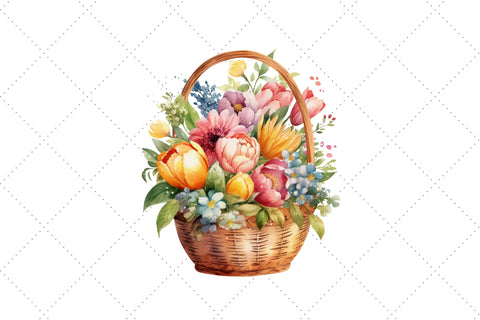 Watercolor Basket Floral Bouquet Clipart Sublimation FloridPrintables 