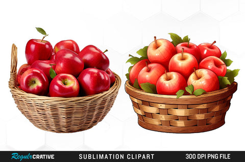 Watercolor Basket Of Apples Clipart Bundle Sublimation Regulrcrative 