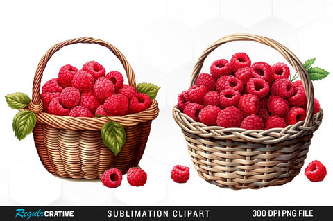 Watercolor Basket Raspberry Clipart Bundle Sublimation Regulrcrative 