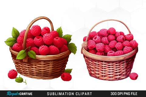 Watercolor Basket Raspberry Clipart Bundle Sublimation Regulrcrative 