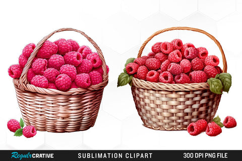 Watercolor Basket Raspberry Clipart Bundle Sublimation Regulrcrative 