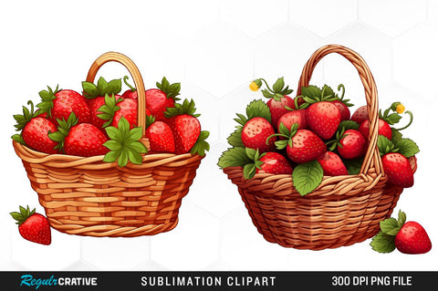 Watercolor Basket Strawberry Clipart Bundle Sublimation Regulrcrative 