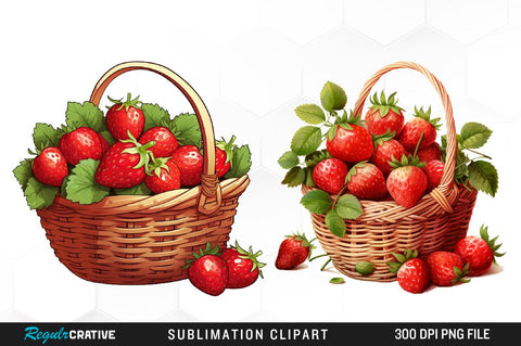 Watercolor Basket Strawberry Clipart Bundle Sublimation Regulrcrative 
