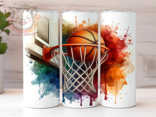 Watercolor Basketball 20oz Tumbler Png, Straight & Tapered Tumbler Png, Basketball Tumbler Png, Digital Download PNG Sublimation Lara' s Designs 