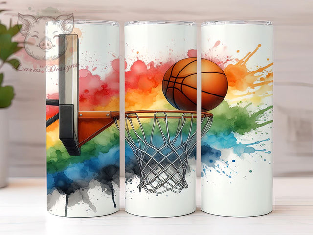 Watercolor Basketball 20oz Tumbler Png, Straight & Tapered Tumbler Png, Basketball Tumbler Png, Digital Download PNG Sublimation Lara' s Designs 