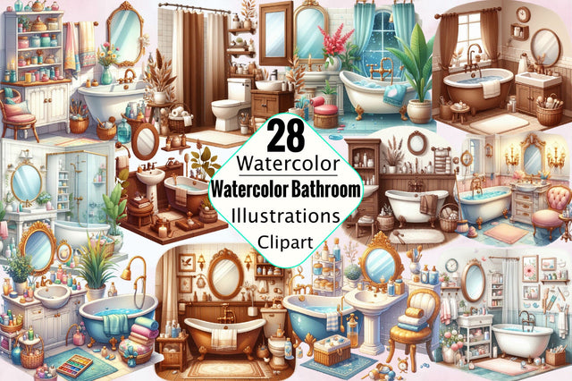 Watercolor Bathroom Clipart PNG Sublimation SVGArt 