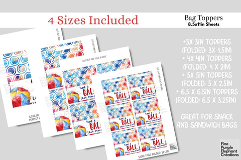 Watercolor Beach Ball Printable Treat Bag Topper Card - Small Favor End School Year Summer Gift Digital Pattern Fine Purple Elephant Creations 