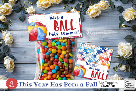 Watercolor Beach Ball Printable Treat Bag Topper Card - Small Favor End School Year Summer Gift Digital Pattern Fine Purple Elephant Creations 