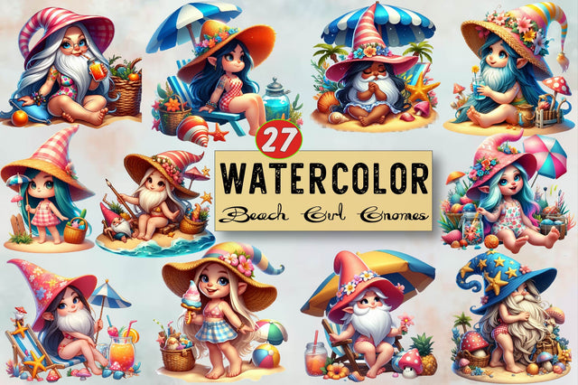 Watercolor Beach Girl Gnomes Clipart Sublimation SVGArt 