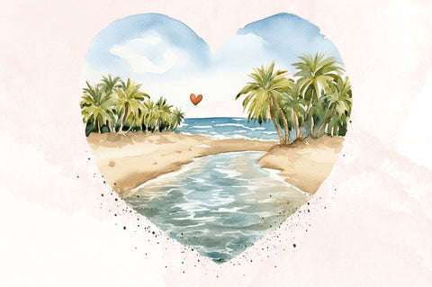 Watercolor Beach Heart Clipart Bundle Sublimation Designangry 
