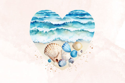 Watercolor Beach Heart Clipart Bundle Sublimation Designangry 