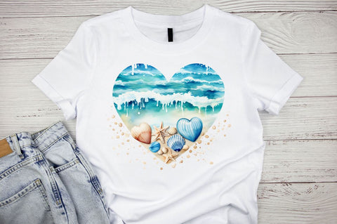 Watercolor Beach Heart Clipart Bundle Sublimation Designangry 