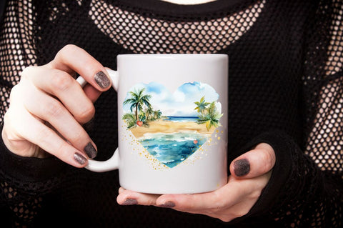 Watercolor Beach Heart Clipart Bundle Sublimation Designangry 