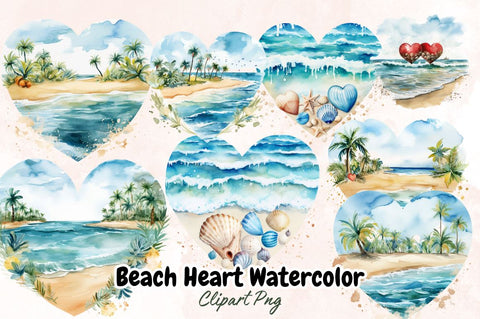 Watercolor Beach Heart Clipart Bundle Sublimation Designangry 