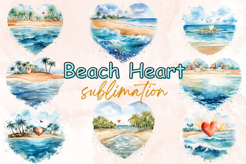 Watercolor Beach Heart Clipart Bundle Sublimation Designangry 