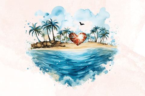 Watercolor Beach Heart Clipart Bundle Sublimation Designangry 
