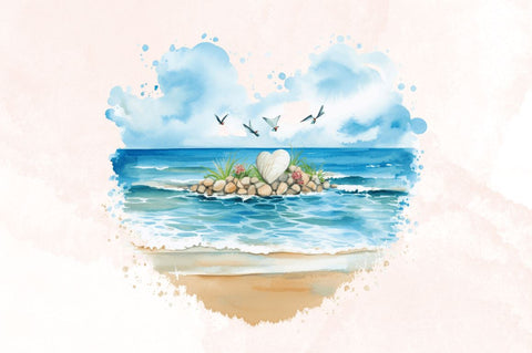 Watercolor Beach Heart Clipart Bundle Sublimation Designangry 