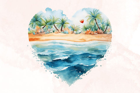 Watercolor Beach Heart Clipart Bundle Sublimation Designangry 