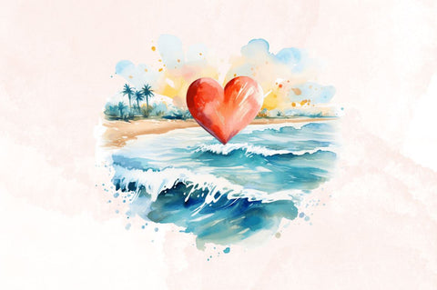 Watercolor Beach Heart Clipart Bundle Sublimation Designangry 