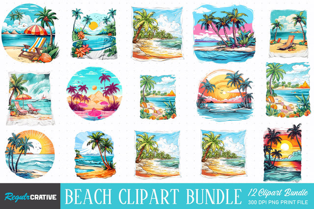 Watercolor Beach Towels Clipart Bundle Sublimation Regulrcrative 
