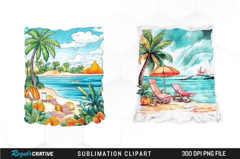 Watercolor Beach Towels Clipart Bundle Sublimation Regulrcrative 
