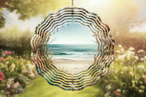 Watercolor Beach Wind Spinner Sublimation PNG Sublimation BijouBay 