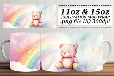 Watercolor Bear Design Mug Wrap 11oz Sublimation afrosvg 