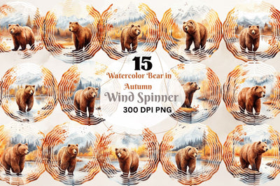 Watercolor Bear in Autumn Wind Spinner Sublimation Regulrcrative 