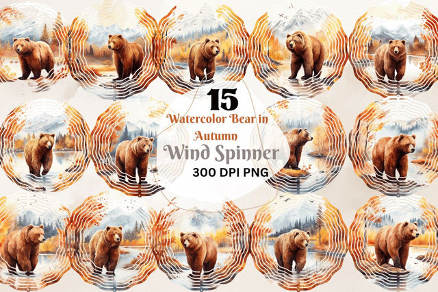 Watercolor Bear in Autumn Wind Spinner Sublimation Regulrcrative 
