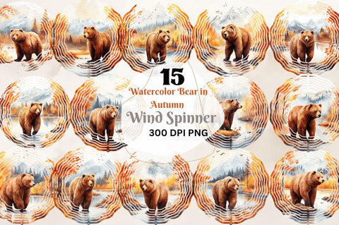Watercolor Bear in Autumn Wind Spinner Sublimation Regulrcrative 