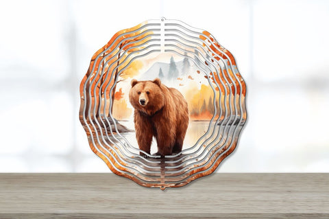 Watercolor Bear in Autumn Wind Spinner Sublimation Regulrcrative 