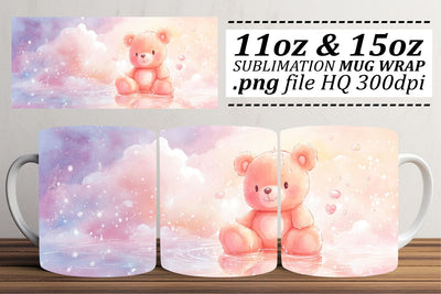 Watercolor Bear Mug Wrap 11oz 15oz Cute Sublimation afrosvg 