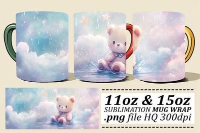 Watercolor Bear Mug Wrap 11oz 15oz Sublimation afrosvg 