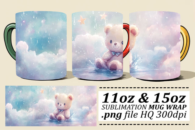 Watercolor Bear Mug Wrap 11oz 15oz Sublimation afrosvg 
