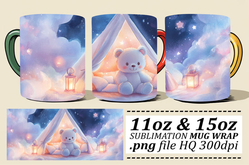 Watercolor Bear Mug Wrap 11oz 15oz Sublimation afrosvg 