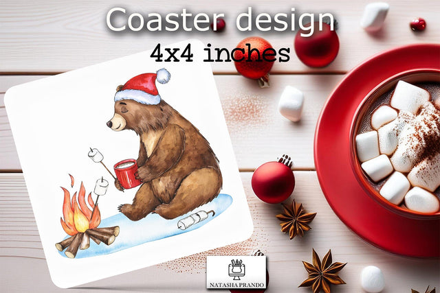 Watercolor Bear Square Coaster Sublimation Design Sublimation Natasha Prando 