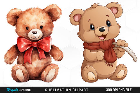 Watercolor Bears Clipart Bundle Sublimation Regulrcrative 