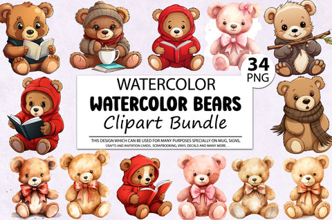 Watercolor Bears Clipart Bundle Sublimation Regulrcrative 