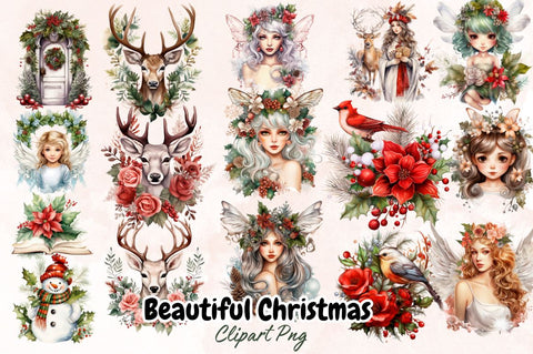 Watercolor Beautiful Christmas Sublimation Clipart Bundle Sublimation Designangry 