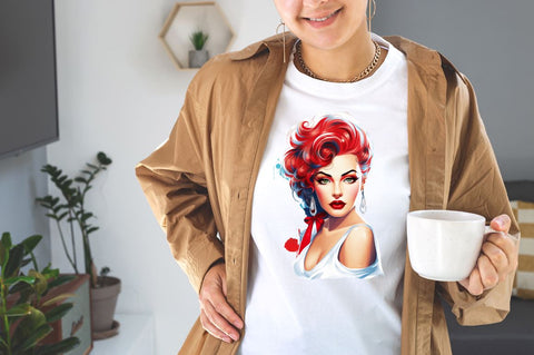 Watercolor Beautiful Pretty Pin Up Woman Clipart Bundle Sublimation Designangry 