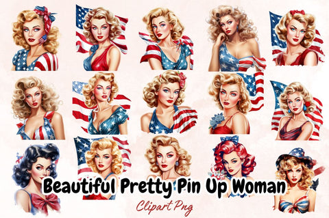 Watercolor Beautiful Pretty Pin Up Woman Clipart Bundle Sublimation Designangry 