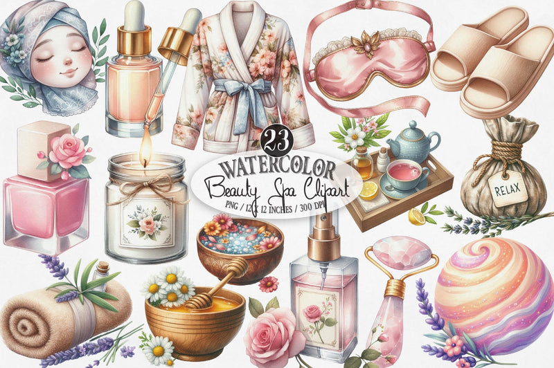 Watercolor Beauty Spa Clipart Bundle Sublimation SVGista 