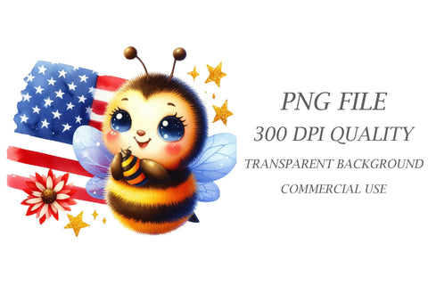 Watercolor Bee 4th July Clipart Sublimation Rupkotha 
