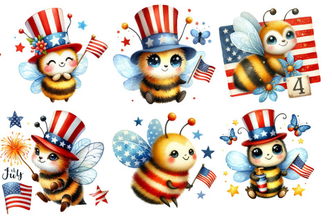 Watercolor Bee 4th July Clipart Sublimation Rupkotha 