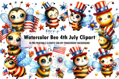 Watercolor Bee 4th July Clipart Sublimation Rupkotha 