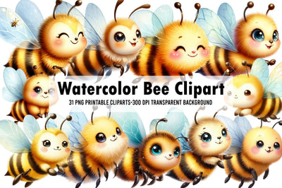 Watercolor Bee Clipart Sublimation Rupkotha 