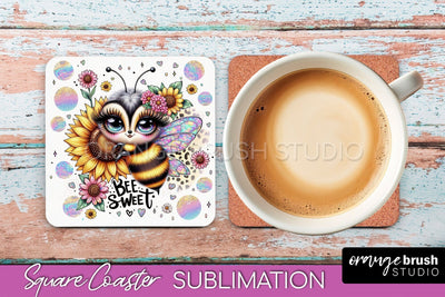 Watercolor Bee Square Coaster Sublimation - Bee Quote Sublimation OrangeBrushStudio 