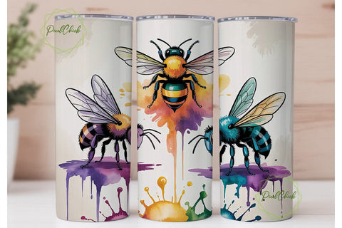 Watercolor Bee Tumbler Wrap PNG Sublimation PixelChick 