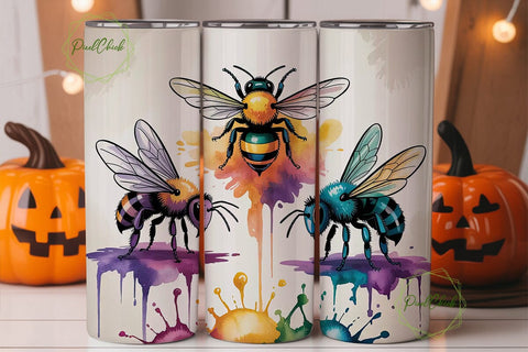 Watercolor Bee Tumbler Wrap PNG Sublimation PixelChick 